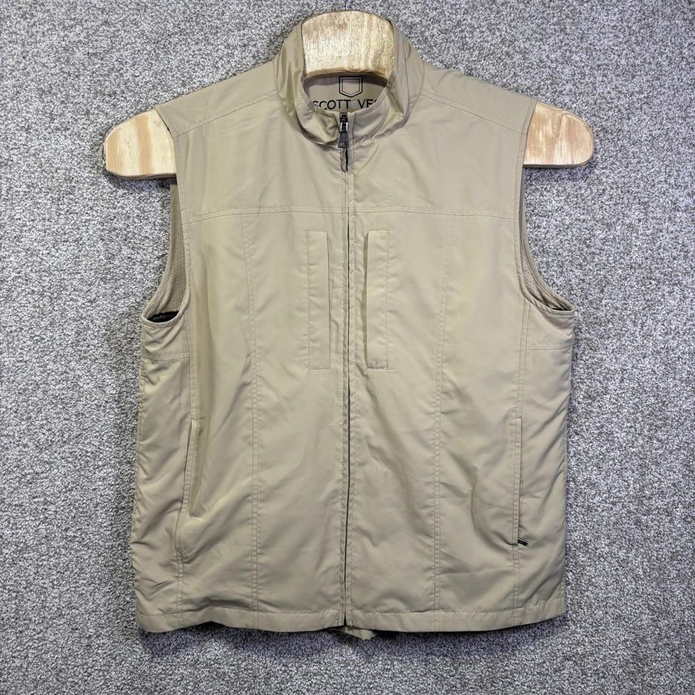 SCOTTeVEST Travel Vest Mens Large Beige Lightweight Full Zip Pockets TEC Outdoor